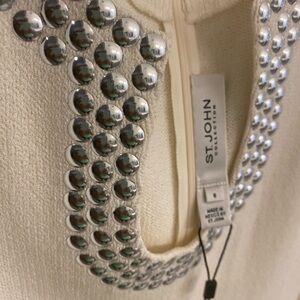 St. John White Gown with Black Embellishments